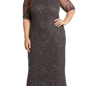 Pisarro Nights Charcoal Embellished 3/4 Sleeve Gown
